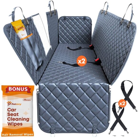 Dog Backseat Cover (Car/Truck/SUV) Hammock Style, Zip Ends, 2 Safety Belts ~ NEW - Picture 15 of 15